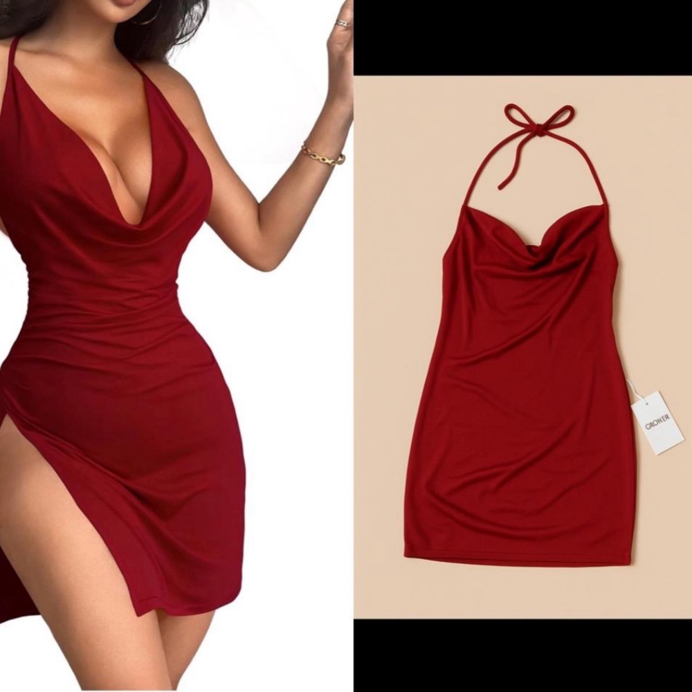 Wine Red Halter Mini Dress